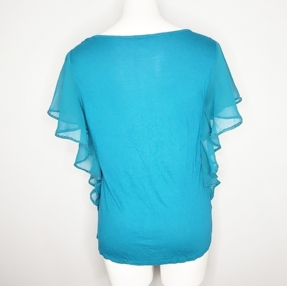 Charming Charlie Turquoise Beaded Flutter Blouse - Picture 2 of 5